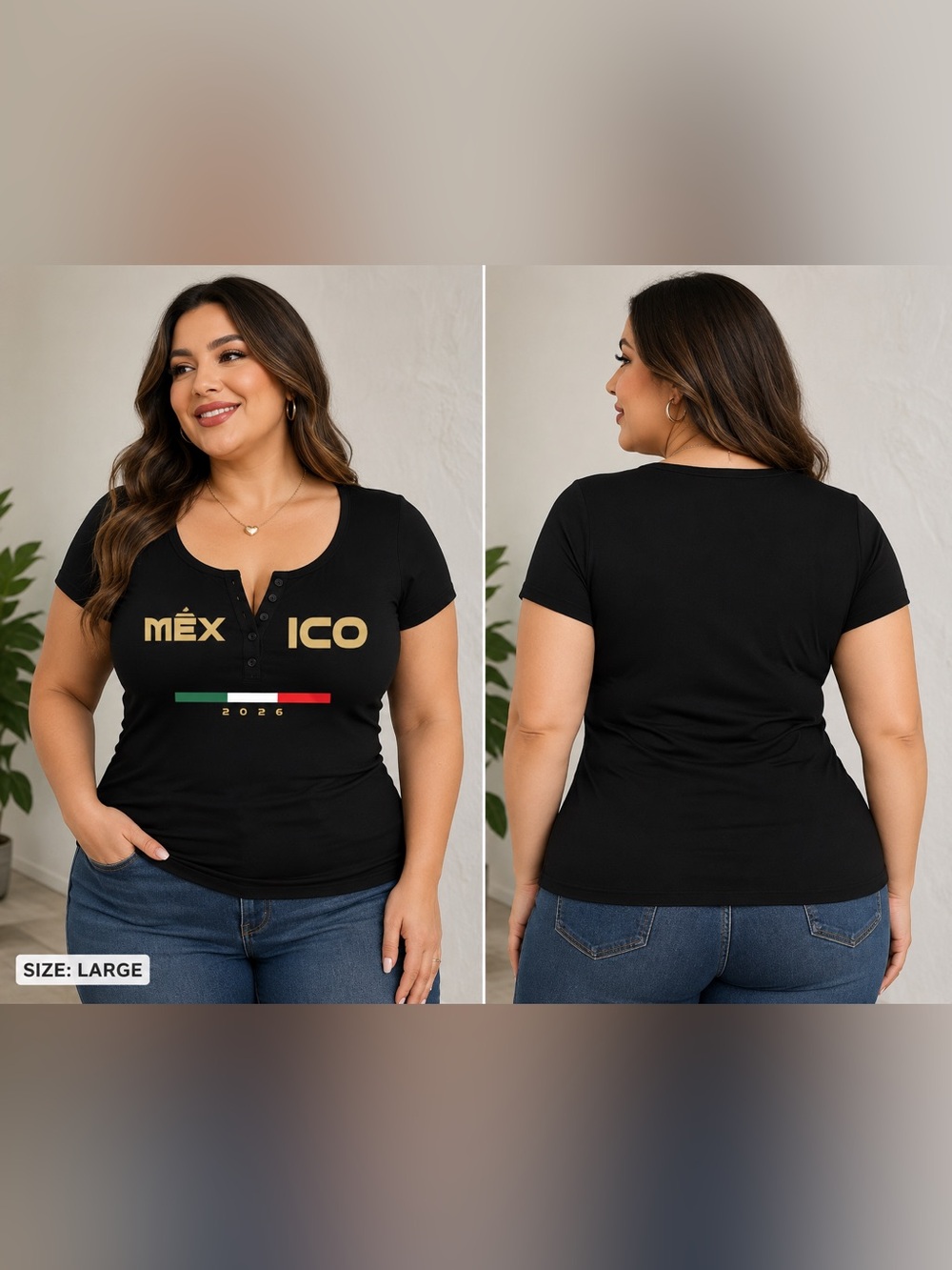 🖤🆕🖤Black Short-Sleeve Henley Graphic Tee  (L)